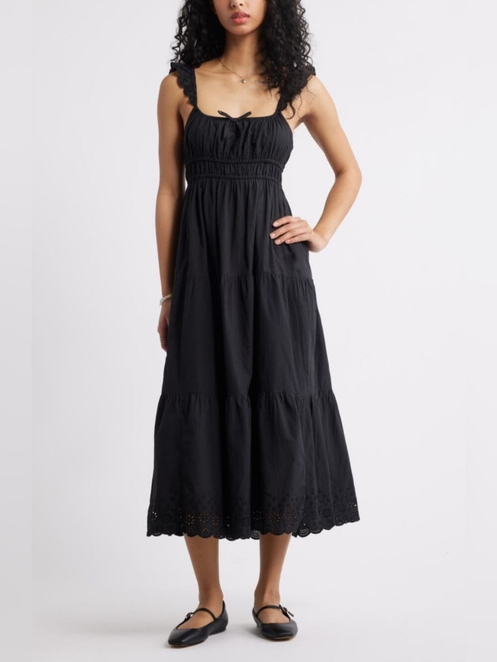 BP Smocked Cotton Sundress Black with Eyelet Straps Size XL NWT